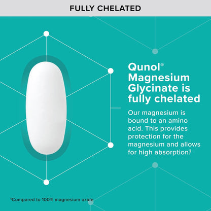 Qunol Magnesium Glycinate 300mg, 100% Glycinate Chelated Magnesium Supplement, 90ct Tablets