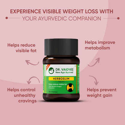 Dr. Vaidya's Herboslim Tablets | Ayurvedic Weight Loss Supplement | Strong Fat Burner for Men & Women | Supports Metabolism & Fat Loss | 30 Capsules | Herbal Fat Burners for Weight Management