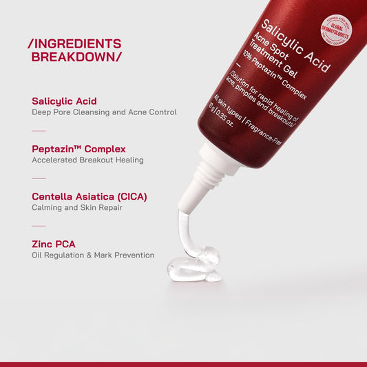 /PHD/ Salicylic Acid Acne Spot Treatment Gel 10g | Fast-Acting Pimple Remover & Acne Spot Corrector | Clear Gel with Peptazinâ„¢ Complex | Alternative to Pimple Patches | Salicylic Acid Gel for Face | Targets Breakouts & Reduces Spots Instantly