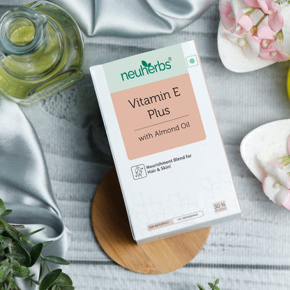 Neuherbs Vitamin E Capsules for Face & Hair | Plant Based Vitamin E Skin Supplement with Almond Oil & Sunflower Oil for Glowing Skin & Stronger Hair | 100% Vegan | Naturally Gluten Free - 30 Capsules