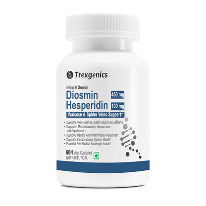 Trexgenics DIOSMIN 450mg, HESPERIDIN 100 mg Natural Source, Varicose, Spider Veins & Restless Leg Syndrome Support (60 Veg Capsules) (Pack of 1)