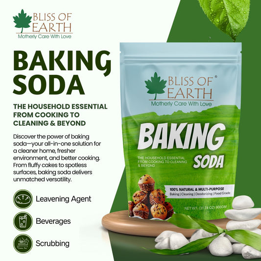 Bliss of Earth Baking Soda for Cooking, Baking Soda for Food & Cleaning Purpose, 900gm, Pure Sodium Bicarbonate for Baking, Cleaning, and Deodorizing, Food Grade, Non-GMO, Eco-Friendly