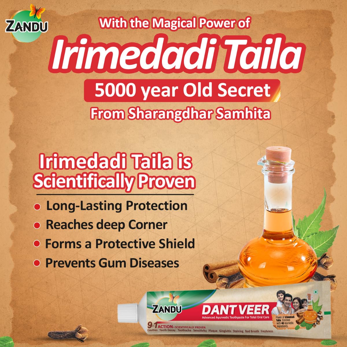 Zandu Dantveer, 200g, USAâ€™s 1st Ayurvedic toothpaste with Irimedadi oil | Scientifically proven formula |Fights 9 dental problems