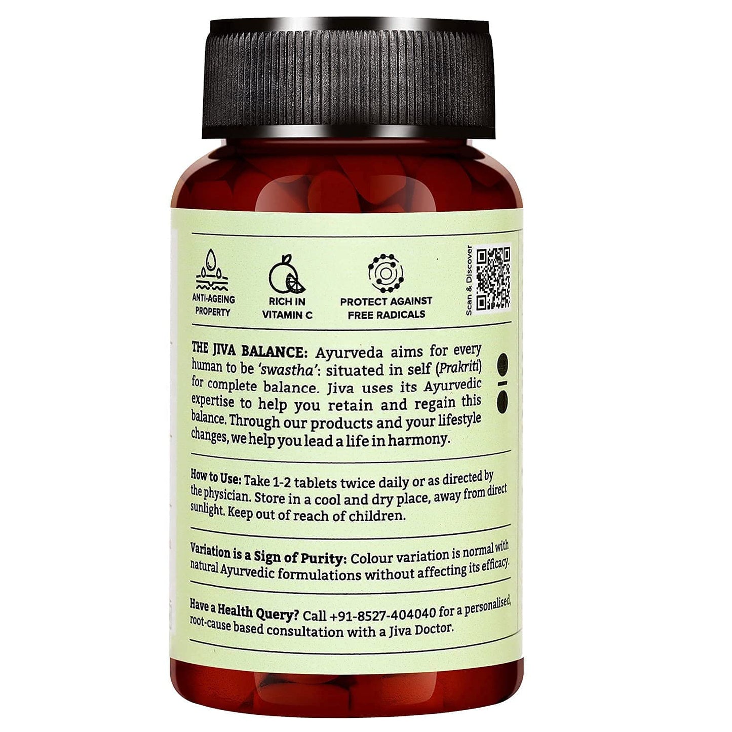 Jiva Amla Tablets 500mg | 100% Ayurvedic Tablets, Rich In Vitamin C - 60 Tablets (Pack Of 1)