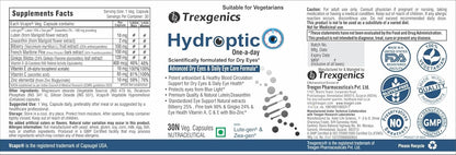 TrexgenicsÂ® HYDROPTIC Advanced Dry Eyes & Eye Care One-a-day Vegetarian formula with Lutein, Zeaxanthin, Bilberry, Gingko, Pine Bark, Vitamin C, Zinc &Vitamin A (30 Vcaps) (1)