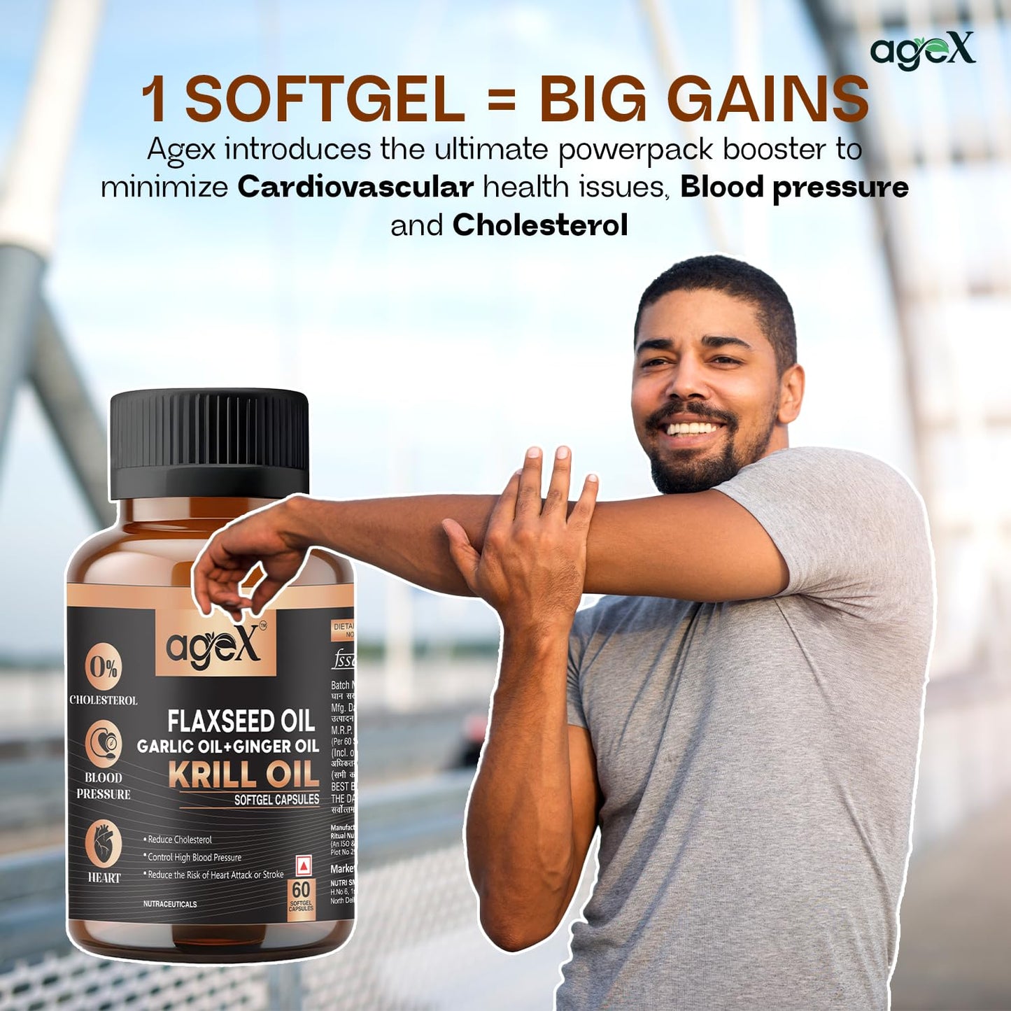Flex Power Capsules: Flaxseed, Garlic, Ginger & Krill Oil - 60 Softgel Capsules | Nutritional Powerhouse for Vitality, Immunity, and Heart Health (Pack of 1)