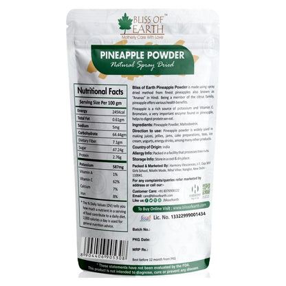Bliss of Earth Pineapple Powder Natural Spray Dried Great for Juices, Jams, Cake, Ice Cream, & Energy Drinks (pineapple, 200)