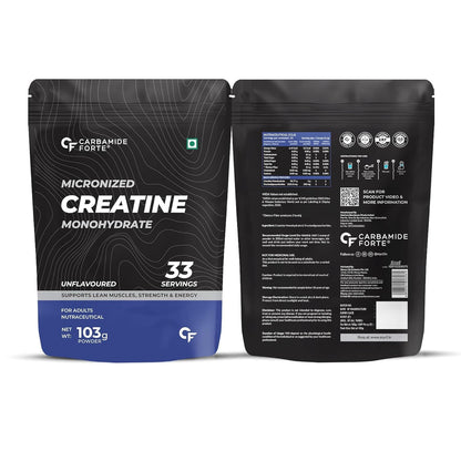 Carbamide Forte Creatine Mono hydrate Powder | Micronized Monohydrate Creatine 103g | Micronized Monohydrate Supplement for Lean Muscle, Strength & Energy - Unflavoured - 33 Servings - 103g