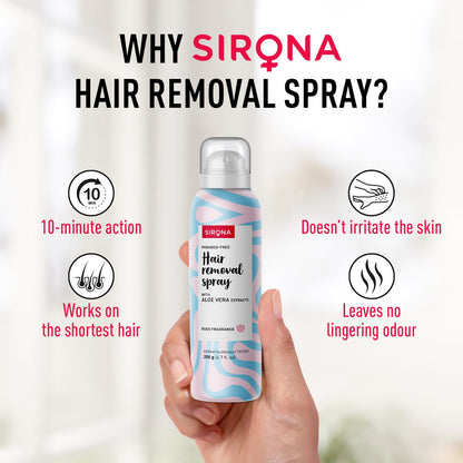 Sirona Hair Removal Spray Foam with Aloe Vera Extracts and Rose Fragrance 200 ml (Pack of 1) | For Legs, Arms & Underarms | Removes Hair in 10 Minutes | Parabens Free | Dermatologically Tested
