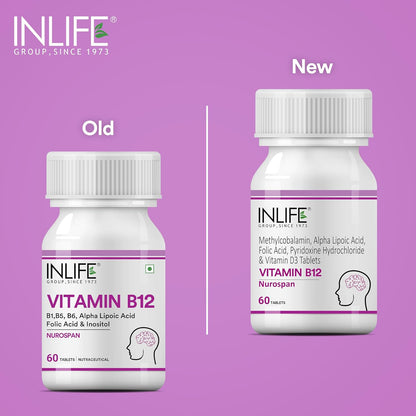 INLIFE Vitamin B12 (Methylcobalamin) 1500mcg Supplement with ALA, Folic Acid, Vitamin D3 | Nerve and Brain Health for Men & Women â€“ 60 Tablets(Pack Of 1, 60)