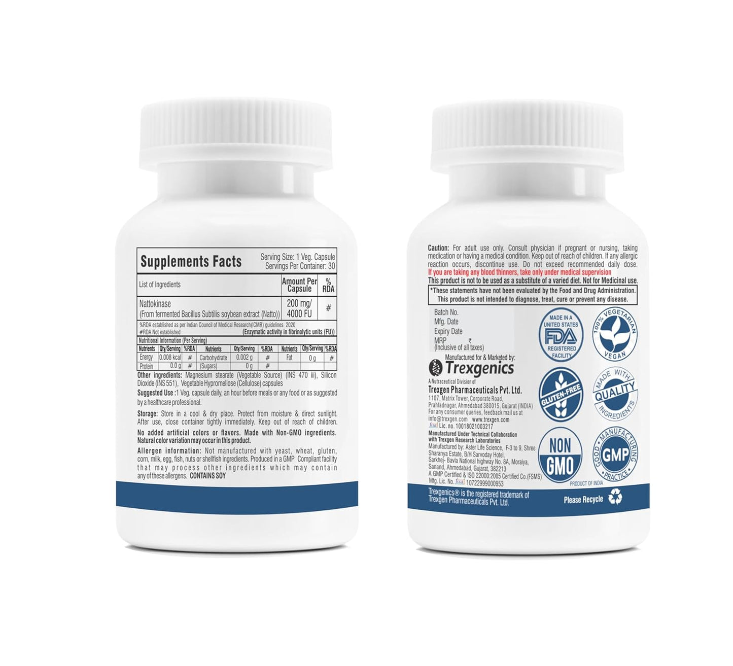 Trexgenics NATTOKINASE 4000 FU / 200 mg from Natto- Double Strength, Heart & Cardiovascular Health Support (4000 FU (30 Veg Capsules))