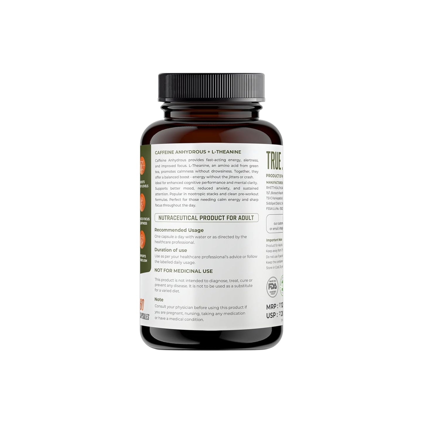 NATURALTEIN Ultimate Caffeine with L-Theanine | 100mg Caffeine + 100mg L-Theanine | Energy, Focus & Alertness Support | 2-in-1 Formula | 60 Veg Capsules