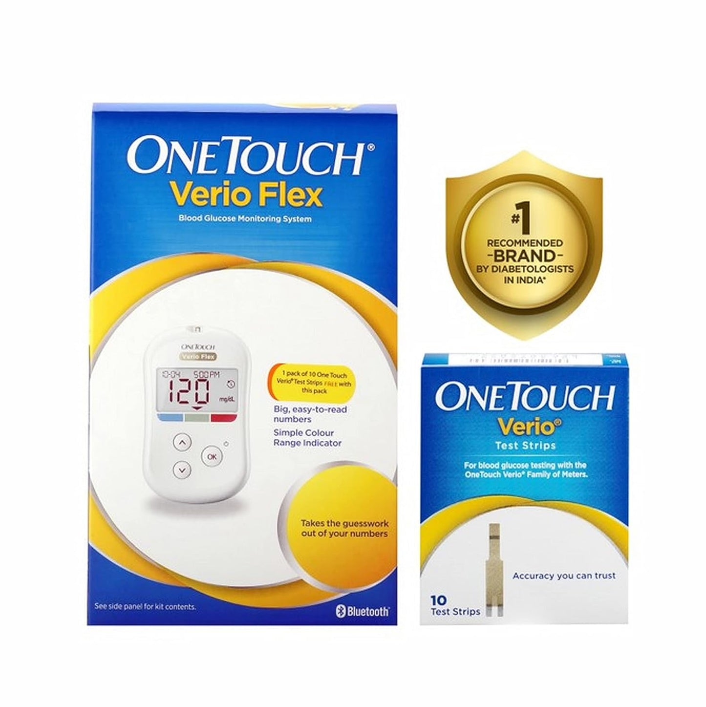 OneTouch Verio Flex glucometer machine | Sync your results with OneTouch Reveal mobile app| Simple & accurate testing of blood sugar levels at home | Global Iconic Brand | FREE 10 Test Strips + 10 Sterile Lancets + 1 Lancing device
