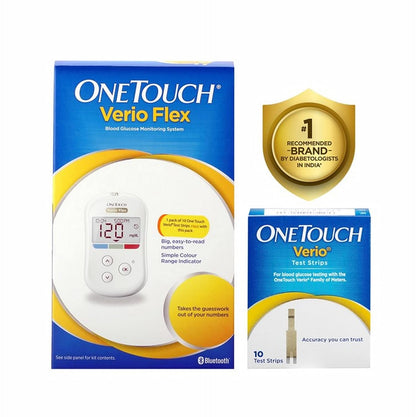 OneTouch Verio Flex glucometer machine | Sync your results with OneTouch Reveal mobile app| Simple & accurate testing of blood sugar levels at home | Global Iconic Brand | FREE 10 Test Strips + 10 Sterile Lancets + 1 Lancing device