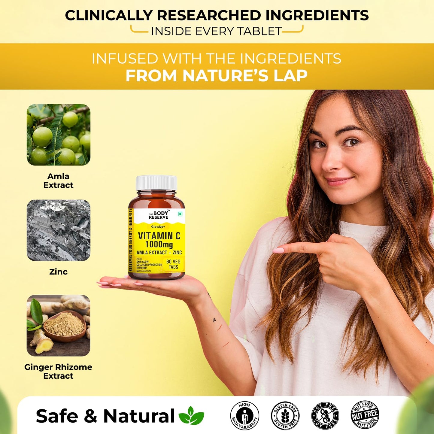 THE BODY RESERVE Vitamin C Tablets with Amla Extract, Zinc & Ginger | 60 Tablets | Daily Dietary Supplement