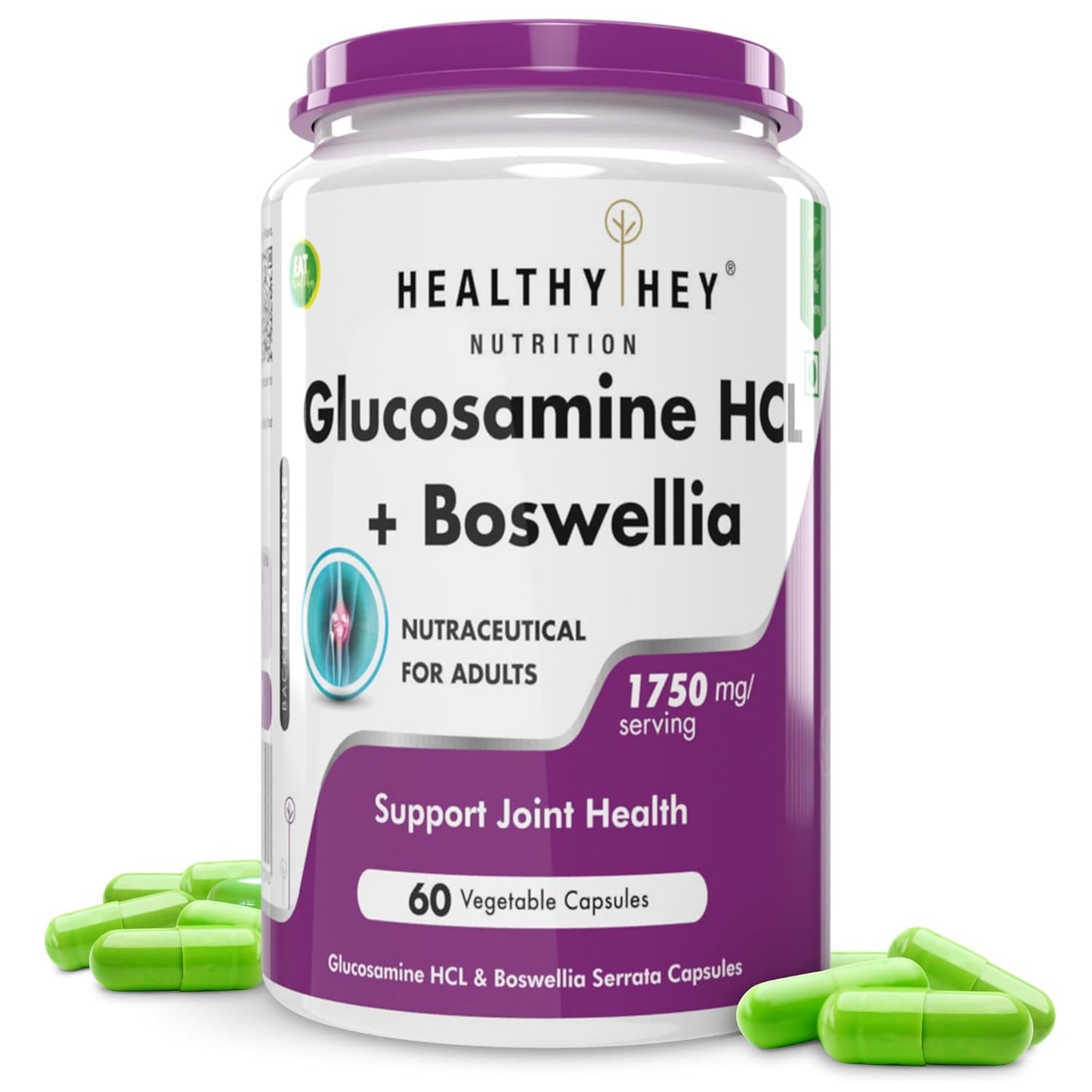 HealthyHey Nutrition Glucosamine HCL + Boswellia - Support Joint Health -60 capsules (Pack of 1)