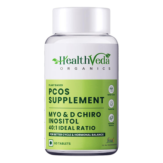 HEALTH VEDA ORGANICS PRIVATE LIMITED Plant Based Pcos With Myo-Inositol 2000Mg, D-Chiro-Inositol 50Mg|60 Veg Tablets|Healthy Regular Menstruation|For Women