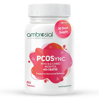 Ambrosial PCOS Supplement for Women | 40:1 Myo Inositol 2000mg & D Chiro Inositol 50mg | With Berberis, Folate, Chromium, Zinc, B6, B12, Vitamin D2 | Hormonal & Metabolic Support | 60 Tablets