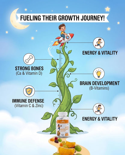 Nutrasium Multivitamin Gummies For Kids | With 14 Vitamins, 10 Minerals | Ashwagandha & Ginseng | 30 Day pack | Improves Immunity, Bone health & Brain Development | No Added Sugar | Mixed Fruit Flavour
