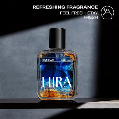 HIRA Dive Club Perfume for Men 50ml | 12 Hours Long Lasting Eau De Parfum Premium Luxury Smell | Best Men Perfume with Woody, Musky & Spicy Scent | Bold Night-Out & Date Night Fragrance | Gifts for Men, boyfriend