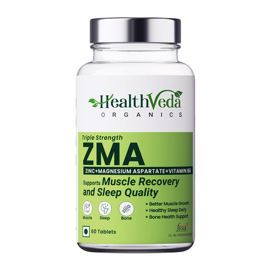 HEALTH VEDA ORGANICS PRIVATE LIMITED Zma (Zinc, Magnesium Aspartate & Vitamin B6) | Nighttime Muscle Recovery Supplements For Improved Muscle Strength | For Both Men & Women | 60 Veg Tablets
