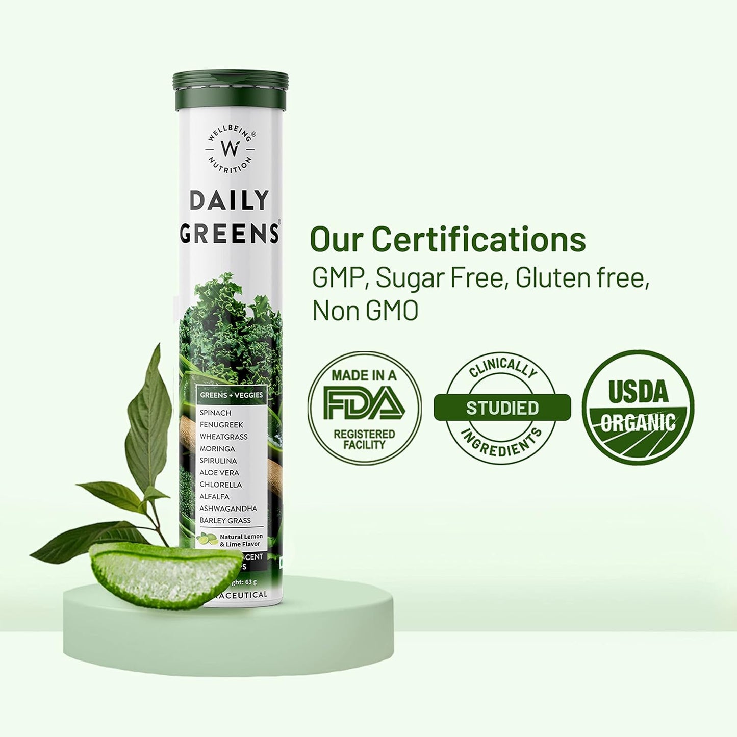 Wellbeing Nutrition Daily Greens (15 Effervescent Tablets) | Wholefood Multivitamins with Vitamin C, Zinc, B6 for Immunity & Detox with Organic Certified Plant Superfoods & Antioxidants