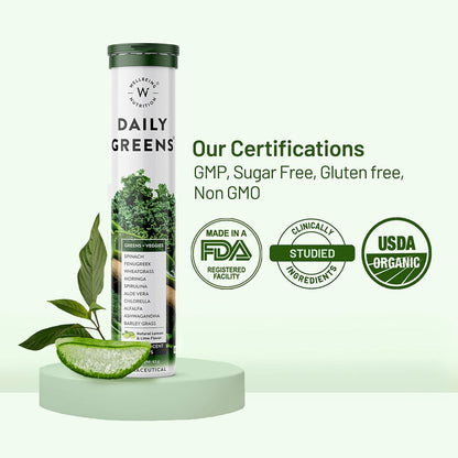 Wellbeing Nutrition Daily Greens (15 Effervescent Tablets) | Wholefood Multivitamins with Vitamin C, Zinc, B6 for Immunity & Detox with Organic Certified Plant Superfoods & Antioxidants