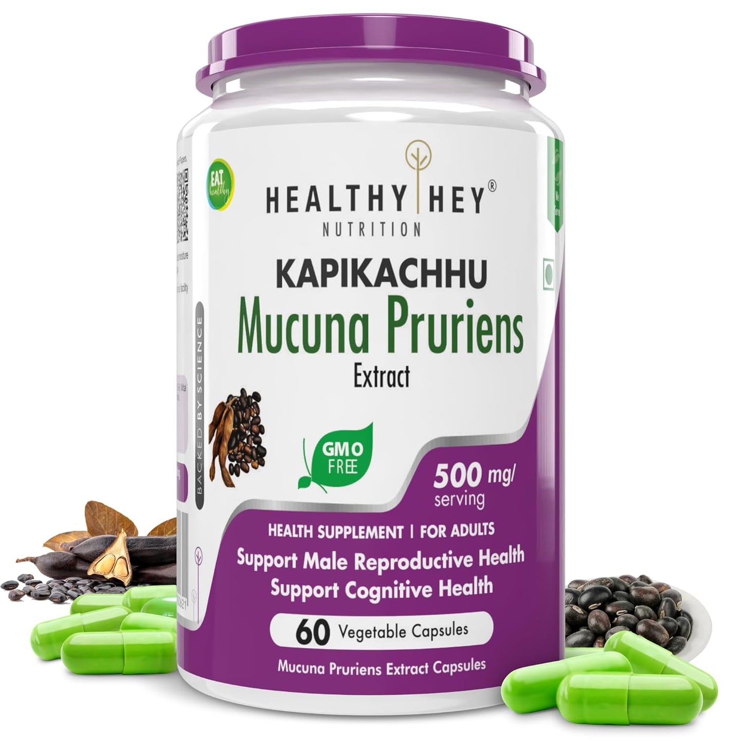 HealthyHey Nutrition Mucuna Pruriens Extract - For Mood and Motivation Support (60 Veg. Capsules)