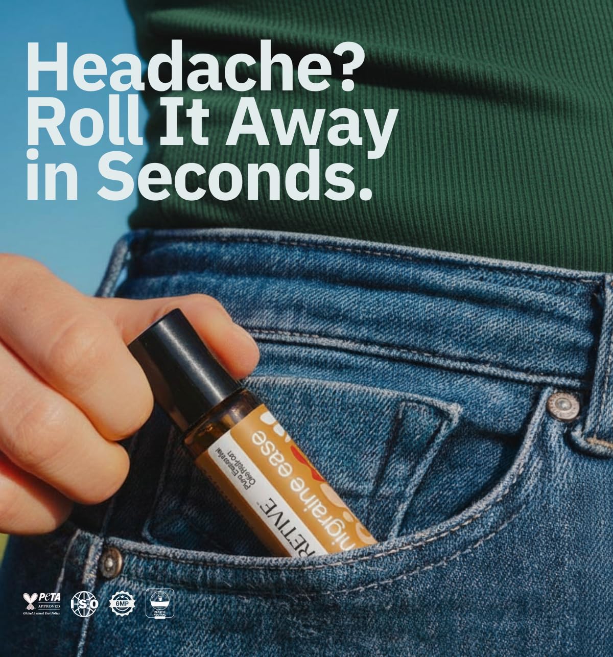 Puretive Headache Migraine Fast Relief Roll-On Sinus Advanced Pain Remedy Ayurvedic Natural Herbal Remedy with Peppermint Eucalyptus Camphor Wintergreen Arnica Essential Oils Metal Roller Ayush Certified Non Greasy Travel Friendly Roller 10ml