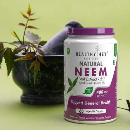 HealthyHey Nutrition Neem Leaf Extract (Indica), 60 Veg. Capsules - Natures Miracle Detoxifying Agent. Promotes Healthy Respiratory, Digestive and Immune System - No GMO. Gluten Free.
