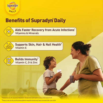 Supradyn Daily, No.1 Multivitamin (60 tablets) with Biotin, Vitamin C, Vitamin D3, Calcium, Zinc for Daily Immunity & 2X Energy for Men & Women