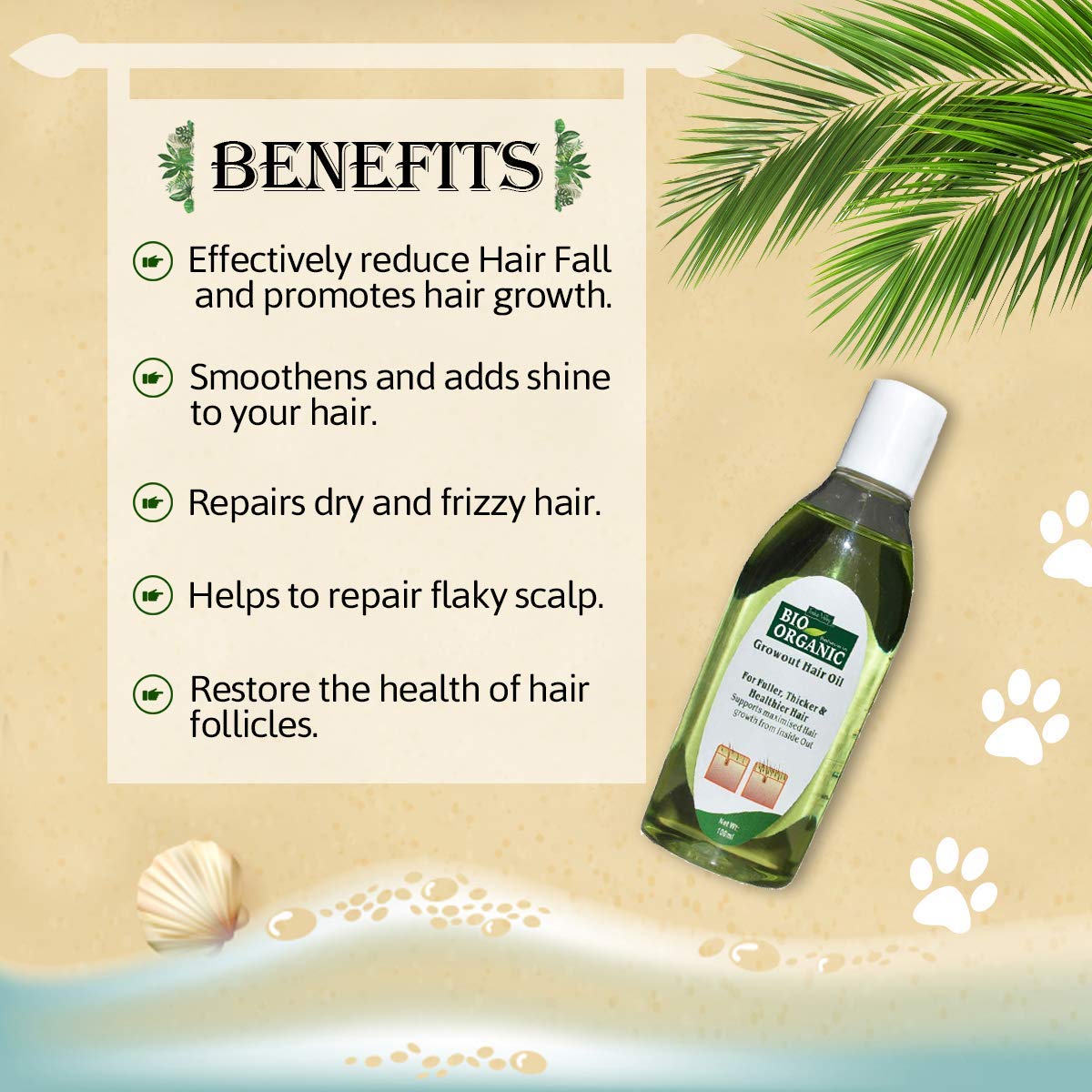 INDUS VALLEY Bio Organic Growout Hair Oil 100% Organic and Vegan Combats Dandruff, Flaky scalp, Frizz and Split Ends (100ml)