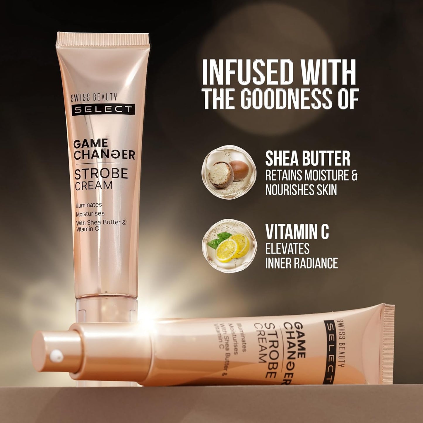 Swiss Beauty Select Game Changer Strobe Cream Enriched With Shea Butter & Vitamin C | Shade- Pink Sheen, 35gm