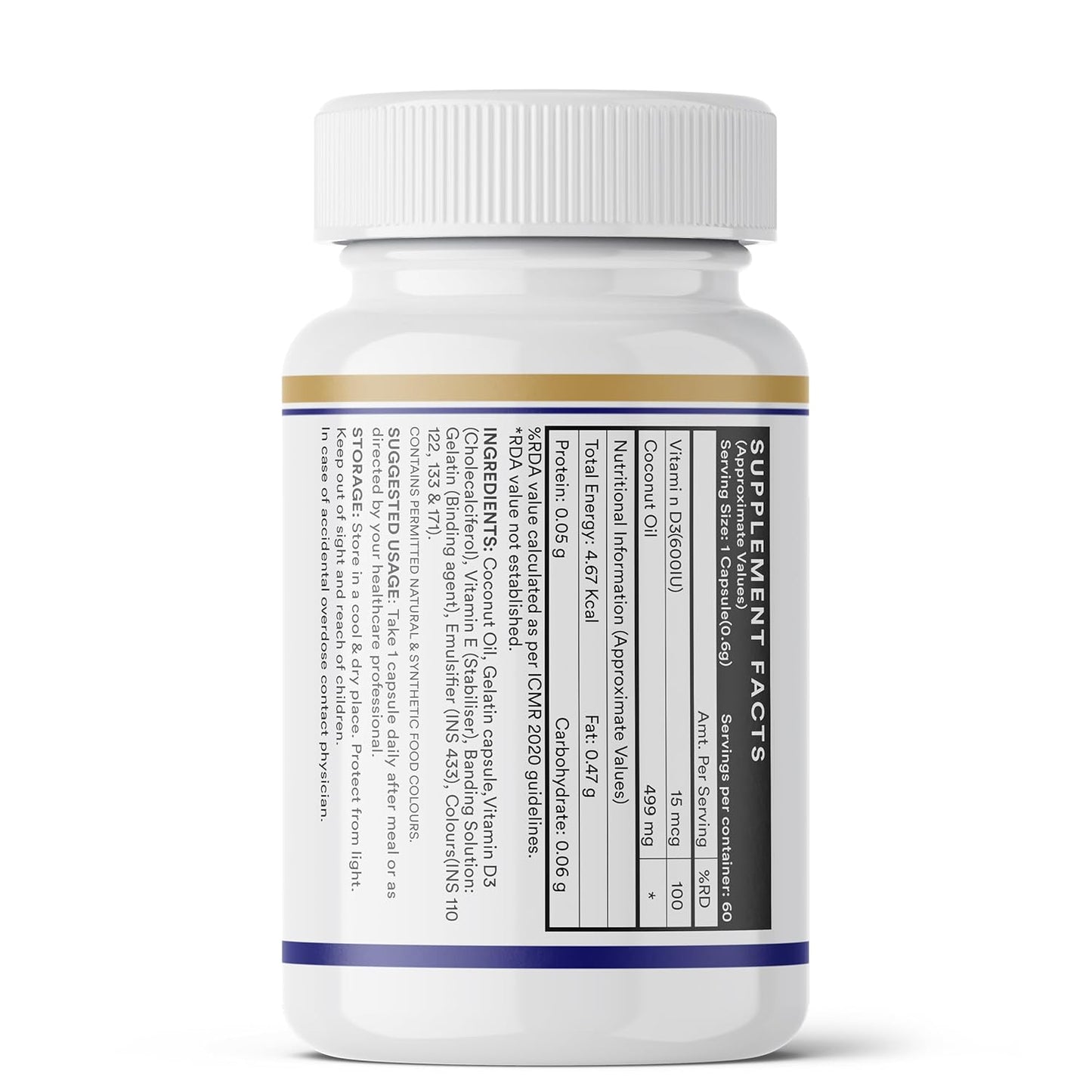 INLIFE Vitamin D3 600 IU Cholecalciferol Supplement with Coconut Oil for Better Absorption, For Men & Women, Immunity, Bone Health, Muscles - 60 Liquid Filled Capsules (Pack of 1)
