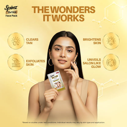 Spinz DeTan Face Pack with Besan, Honey & Kojic Acid | Tan Removal cream for Brightening & Glow | Salon-like Glow in 15 mins | 144g, Pack of 2 (72g x 2)