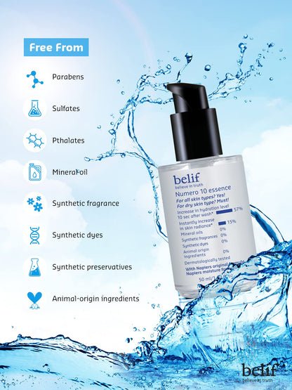 Belif Numero 10 Essence, Lightweight Hydrating Face Serum | Increases Skin's Hydration Instantly | Intensely hydrates, smooths, and replumps skin Korean Skin Care Products | (50 ml)