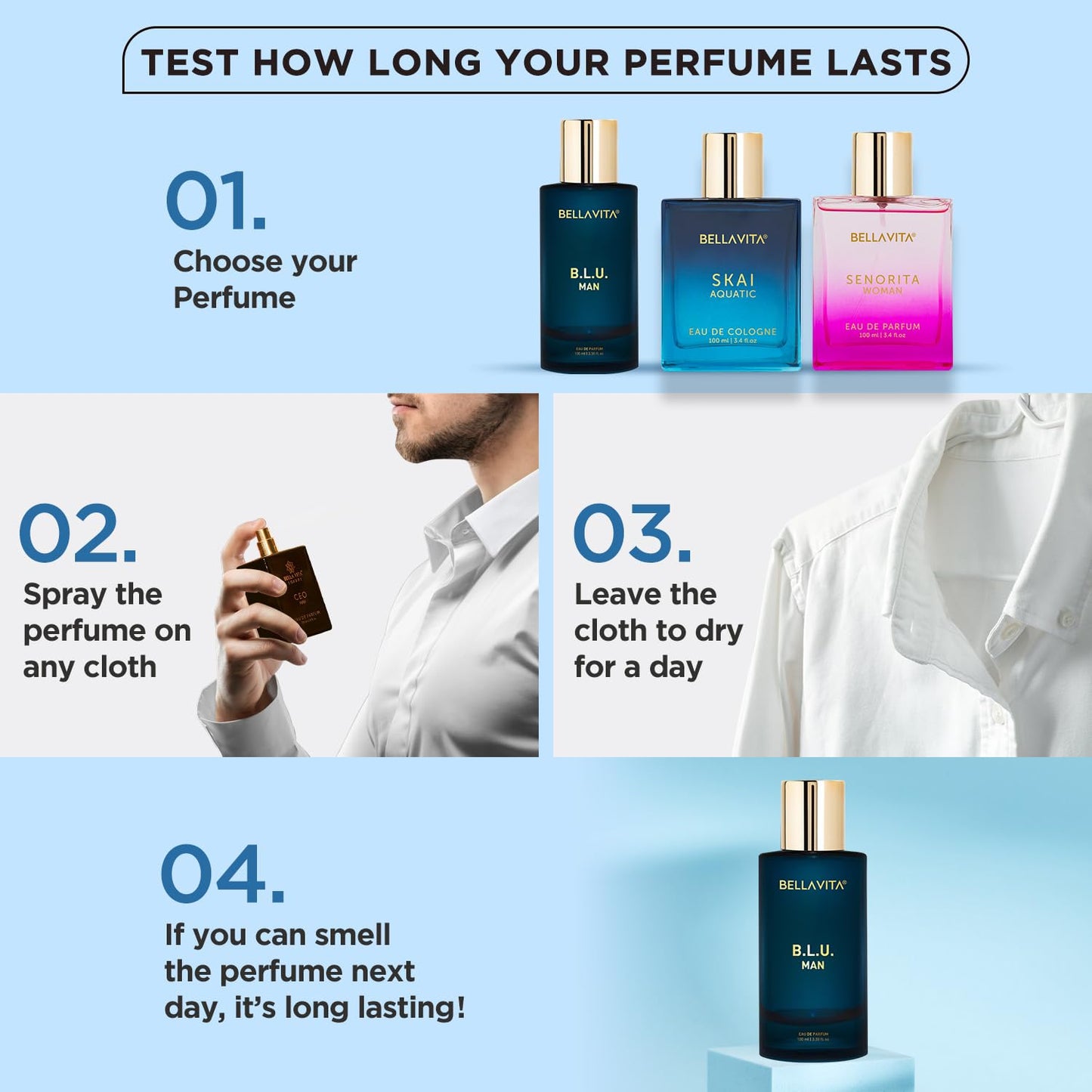 Bella Vita Luxury B.L.U Men Eau De Parfum Liquid Perfume With Lemon, Apple, Musk|Fresh, Refreshing, Energising Long Lasting Edp Fragrance Scent 100Ml