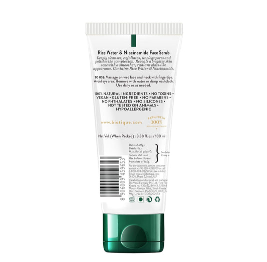 Biotique Rice Water & Niacinamide Deep Cleanse Gel Face Scrub for Smoother, Radiant and Brighter Skin|Glass Skin |Unclogs Pores|For Men & Women- 100ml
