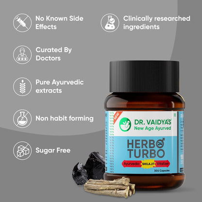 Dr. Vaidyaâ€™s Herbo24Turbo Capsules | Supports Vitality | For Strength, Stamina & Power | Shuddha Shilajit, Safed Musli | Sugar Free | Pure Ayurvedic Extracts | 30 capsules