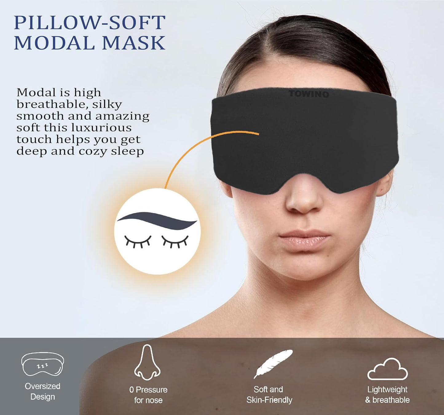 TOWINOÂ® Eye Mask for Sleeping Super Soft & Smooth And Fully Adjustable To All Size Heads - Super Soft & Comfortable for Women and Men, Blindfold for Travelling, Night Sleeping,Nap Suitable for All Family Members Made In India (Black)