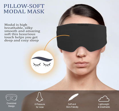 TOWINOÂ® Eye Mask for Sleeping Super Soft & Smooth And Fully Adjustable To All Size Heads - Super Soft & Comfortable for Women and Men, Blindfold for Travelling, Night Sleeping,Nap Suitable for All Family Members Made In India (Black)
