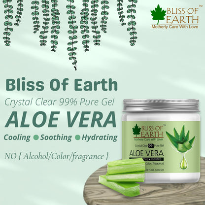 Bliss of Earth Aloe Vera Gel Pure Crystal Clear | Best For Face, Body & Hair | Effective Cooling, Soothing & Hydrating | Colour and Fragrance free Alcohol and Paraben Free | 200GM
