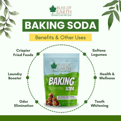 Bliss of Earth Baking Soda For Food & Cleaning Purpose, 400gm, Pure Sodium Bicarbonate for Baking, Cleaning, and Deodorizing, Food Grade, Non-GMO, Eco-Friendly