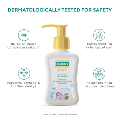 EQUALSTWO by Zydus Baby Moisturizer, 100ml, 100% Natural Coconut based Daily Baby Skin Care Body Lotion for Nourishing Skin, All Skin Types, PH 5.5, Dermatalogically Tested, No Parabens No Sulphates, (Pack 1)