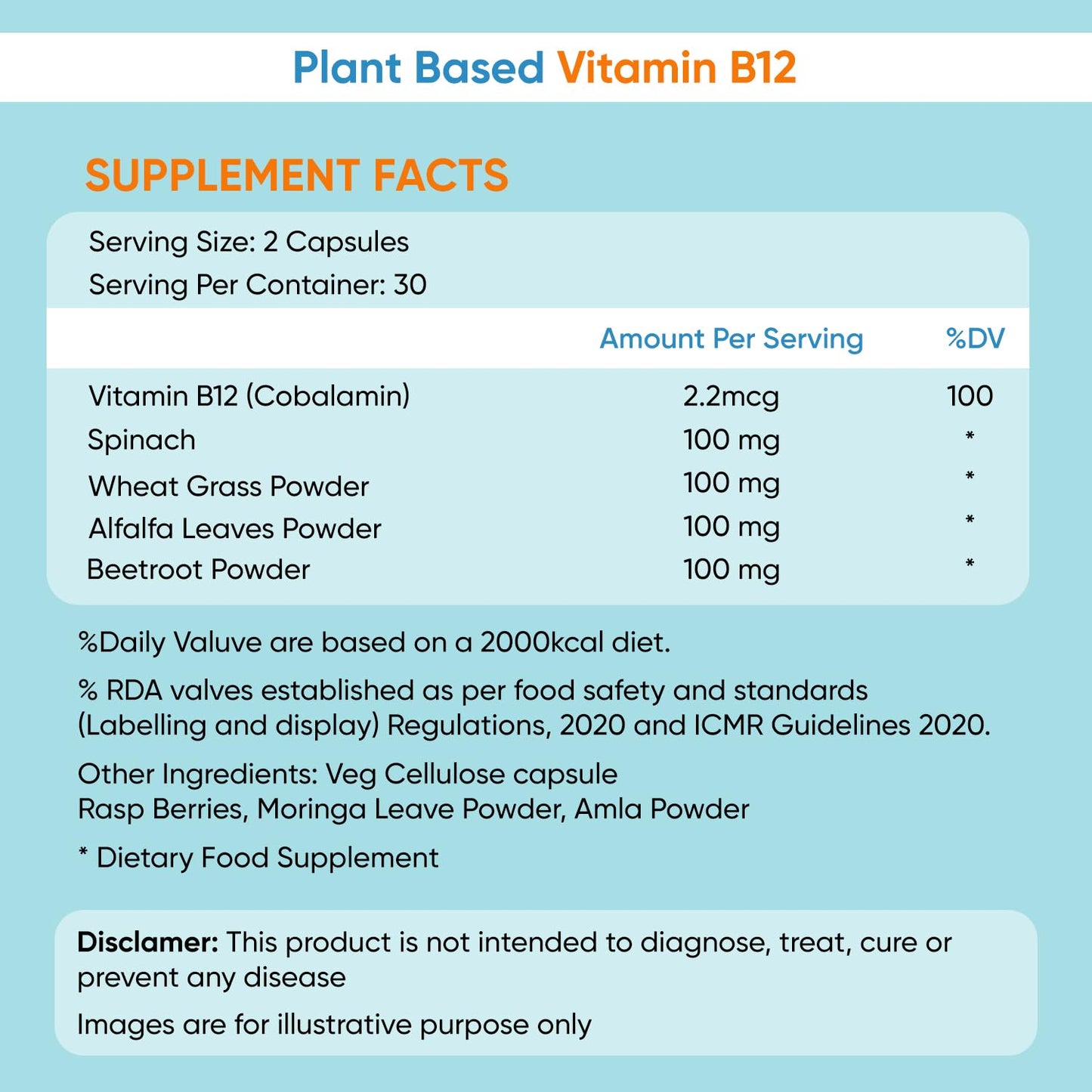 Herbalmax Plant-Based Vitamin B-12 2.2mcg â€“ 60 Veg Capsules | Boost Energy & Metabolism, Supports Healthy Nervous System, Brain Function, Mental Clarity & Focus for Men & Women