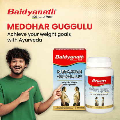 Baidyanath Ayurved Medohar Guggulu Tablets, Enriched with Guggulu, Chitrakmool and Nagarmotha- 120 Tab (Pack of 1)
