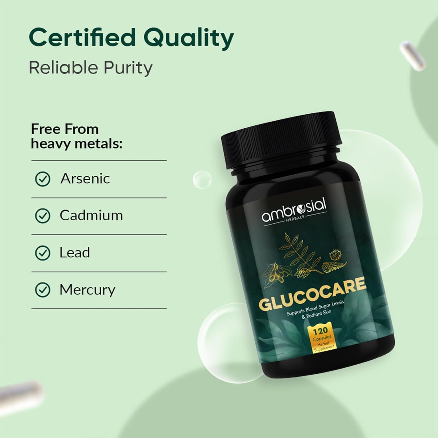 Ambrosial Glucocare | Bitter Melon | Neem | Black Plum (Jamun) | Helps in Balancing Blood Sugar | 100% Natural Ingredients (Pack of 1-120 Capsules)