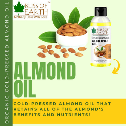 Bliss of Earthï¿½ 100% Pure & Natural Sweet Almond Oil (Coldpressed & Unrefined) Extracted From Whole Almond Kernels (100ML)