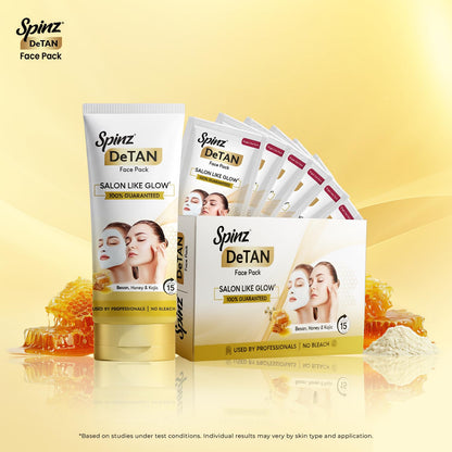 Spinz DeTan Face Pack with Besan, Honey & Kojic Acid | Tan Removal cream for Brightening & Glow | Salon-like Glow in 15 mins | 144g, Pack of 2 (72g x 2)