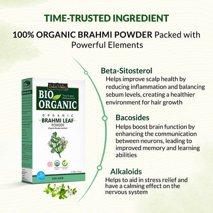 INDUS VALLEY Brahmi Leaf Powder 100g | Natural Ayurvedic Herb for Brain Health, Memory, Focus & Hair Care | Pure Bacopa Monnieri Supplement